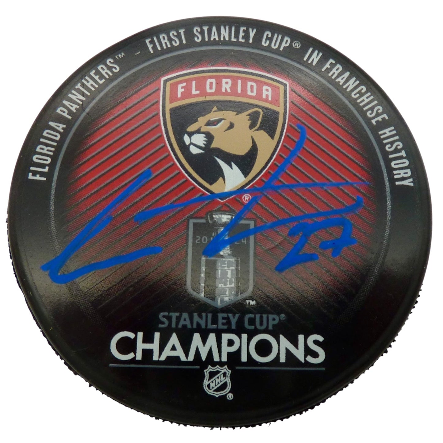 Eetu Luostarinen Autographed Florida Panthers (Stanley Cup Champs Logo) Hockey Puck - JSA