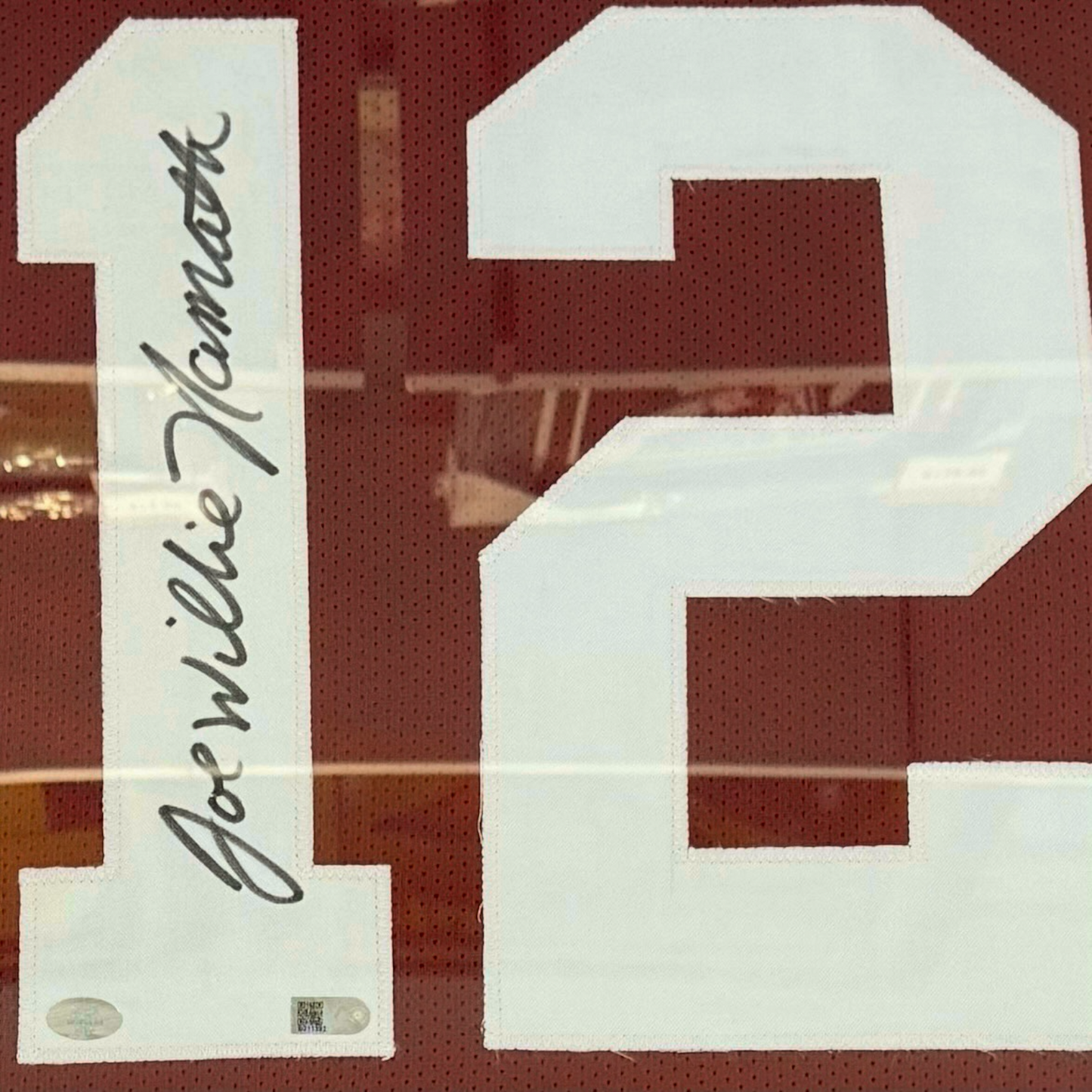 Joe Namath Autographed Alabama (Crimson #12 STAT Embroidered) Deluxe Framed Jersey - JSA