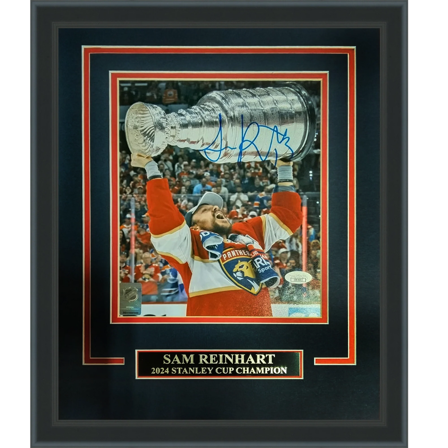 Sam Reinhart Autographed Florida Panthers (Stanley Cup Trophy) Deluxe Framed 8x10 Photo - JSA