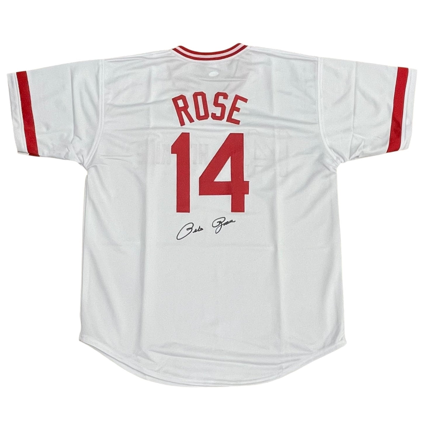 Pete Rose Autographed Cincinnati (White #14) Custom Jersey - Under Number - JSA