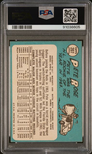 Graded 1965 Topps Pete Rose #207 Baseball Card PSA 5 Excellent