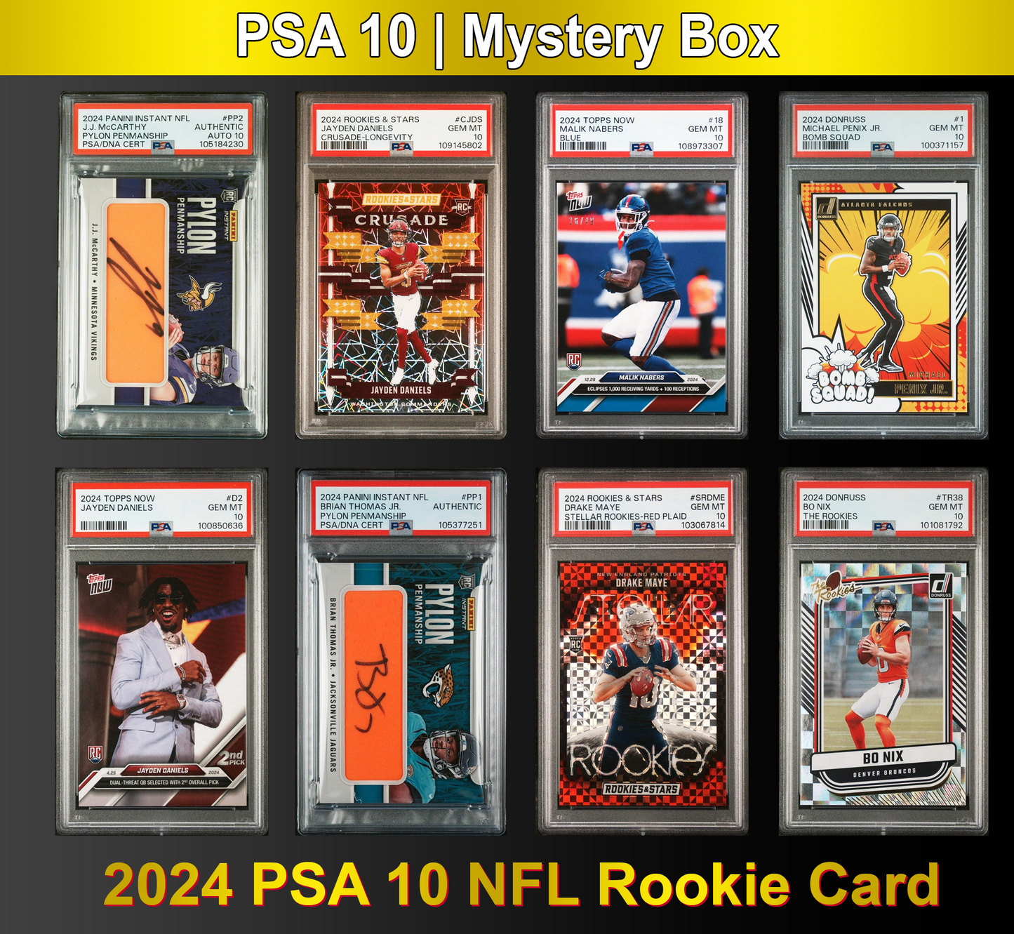 PSA 10 Graded 2024 NFL Football Rookie Card Mystery Box (Daniels, Nabers, Williams & More!)