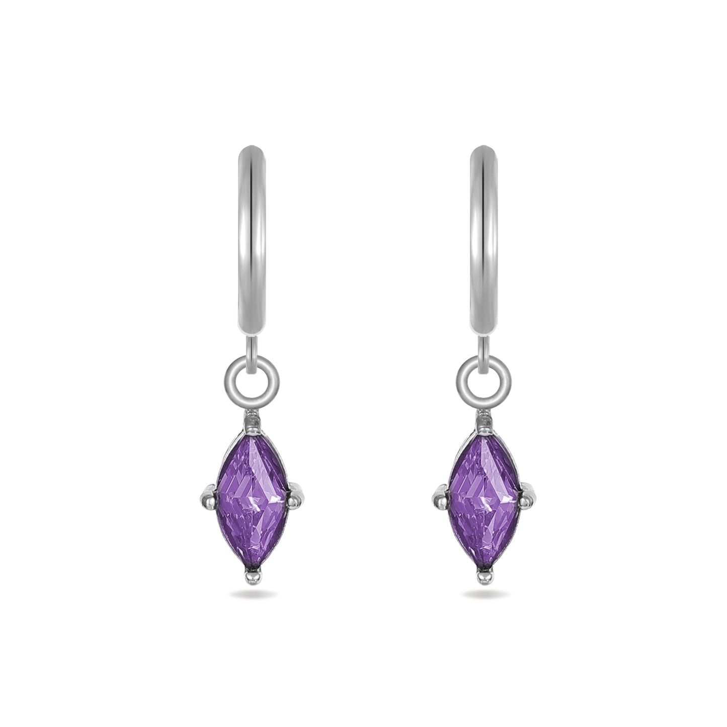 Purple Crystal Huggie Hoops Stainless Steel