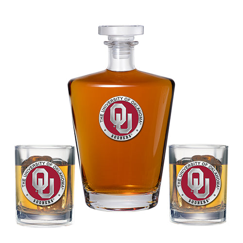 University of Oklahoma Royal Decanter with 2 Glasses