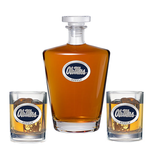 University of Mississippi "Ole Miss" Blue Logo Royal Decanter with 2 Glasses