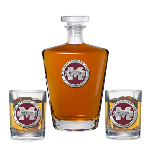 Mississippi State University Bulldogs "M" Logo Royal Decanter with 2 Glasses