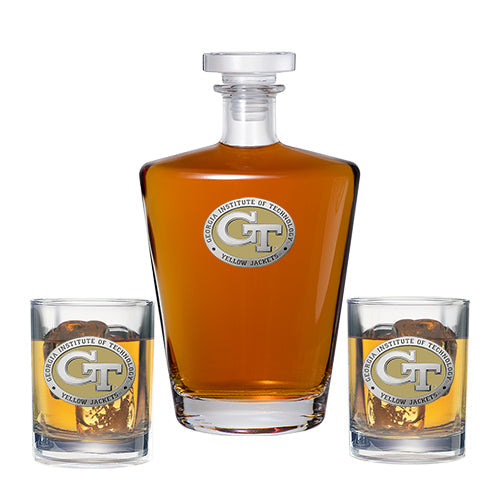 Georgia Tech GT Logo Royal Decanter with 2 Glasses