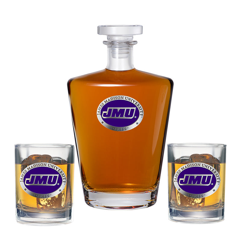 James Madison University Royal Decanter with 2 Glasses