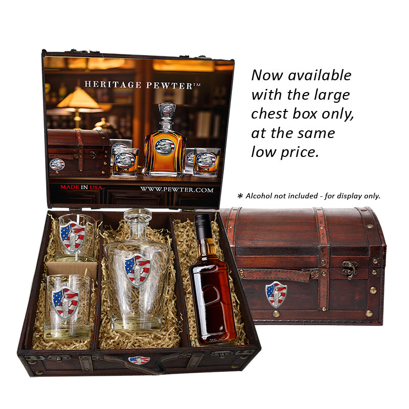 Texas Christian University Royal Decanter with 3D Top and 2 Glasses w/ Chest Box