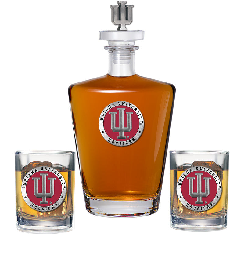 Indiana University Royal Decanter with 3D Top Cougar & 2 Glasses