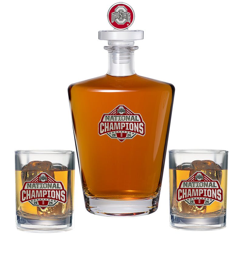 2024-25 Ohio State Football Championship Royal Decanter with 3D Top & 2 Glasses