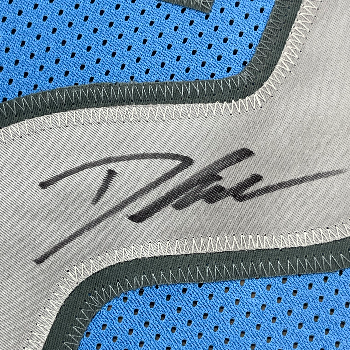 Framed Autographed/Signed D'Andre Swift 35x39 Detroit Blue Football Jersey JSA COA