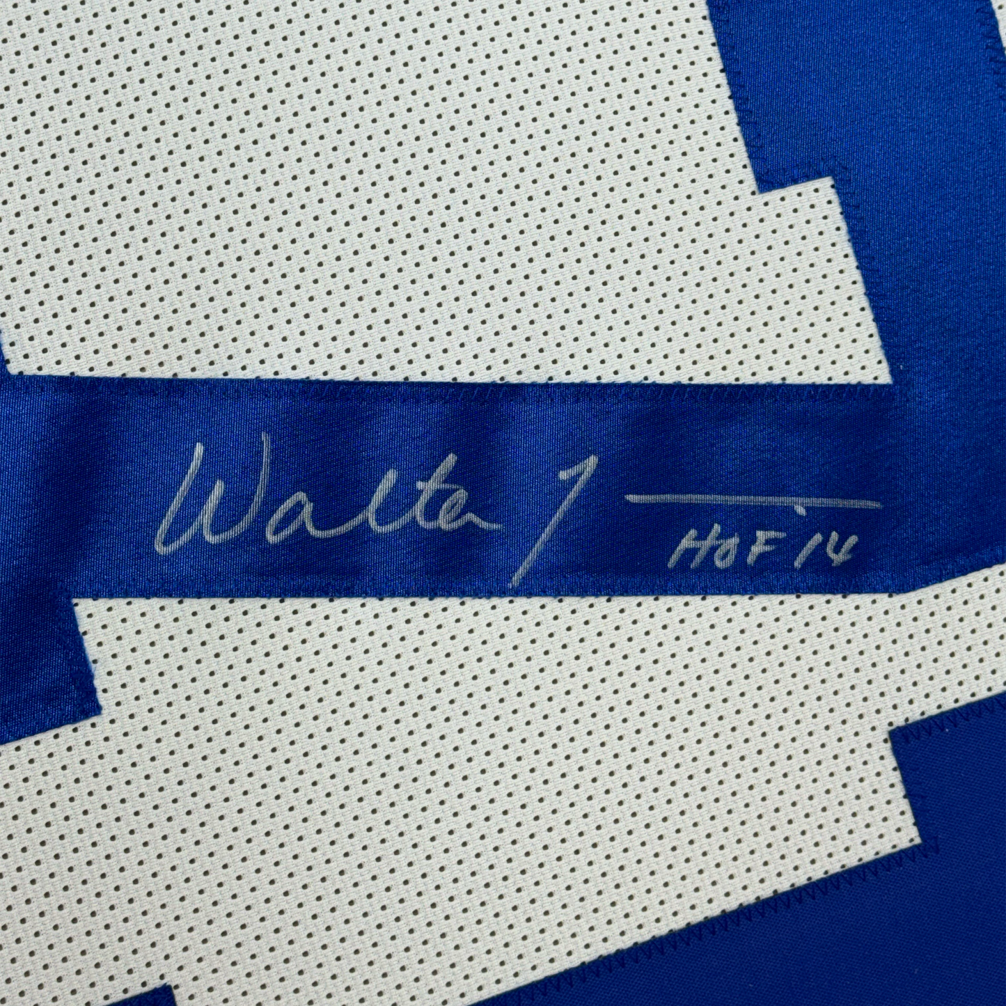 Framed Autographed/Signed Walter Jones HOF 14 35x39 Seattle White Football Jersey JSA COA