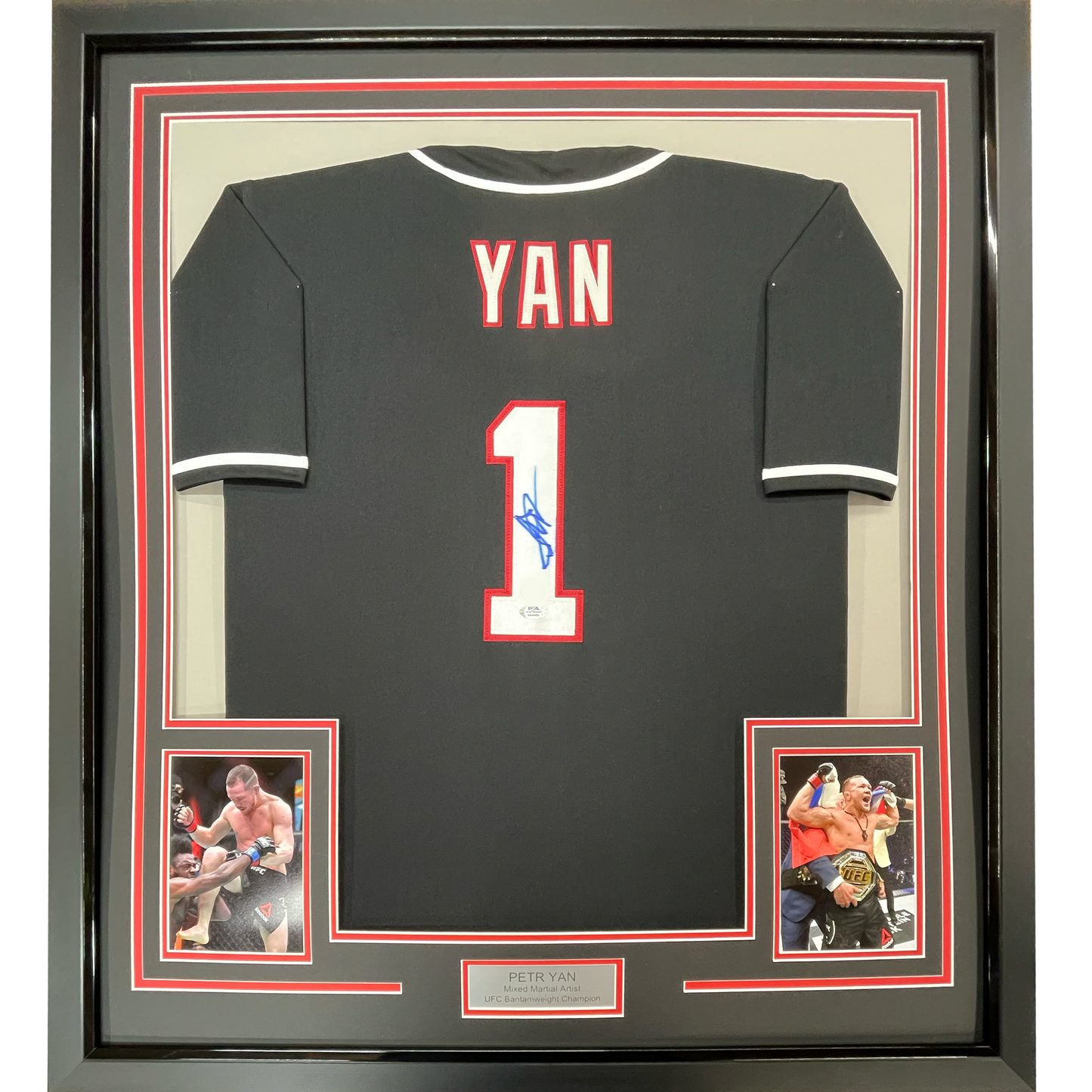 Framed Autographed/Signed Petr Yan 35x39 UFC MMA Black Ultimate Fighting Jersey Shirt PSA/DNA COA