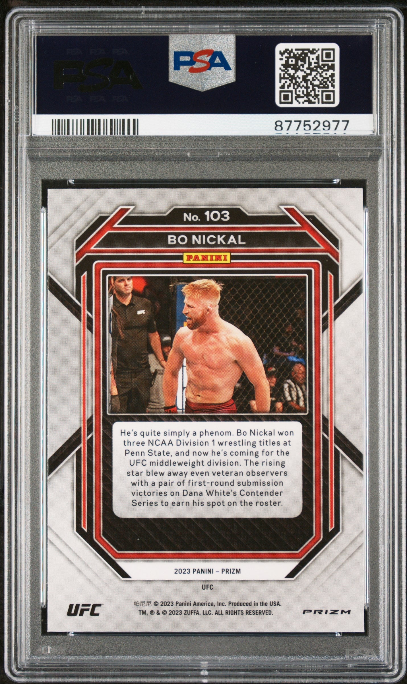 Graded 2023 Panini Prizm UFC Bo Nickal #103 Ice Rookie RC UFC MMA Card PSA 10 Gem Mint
