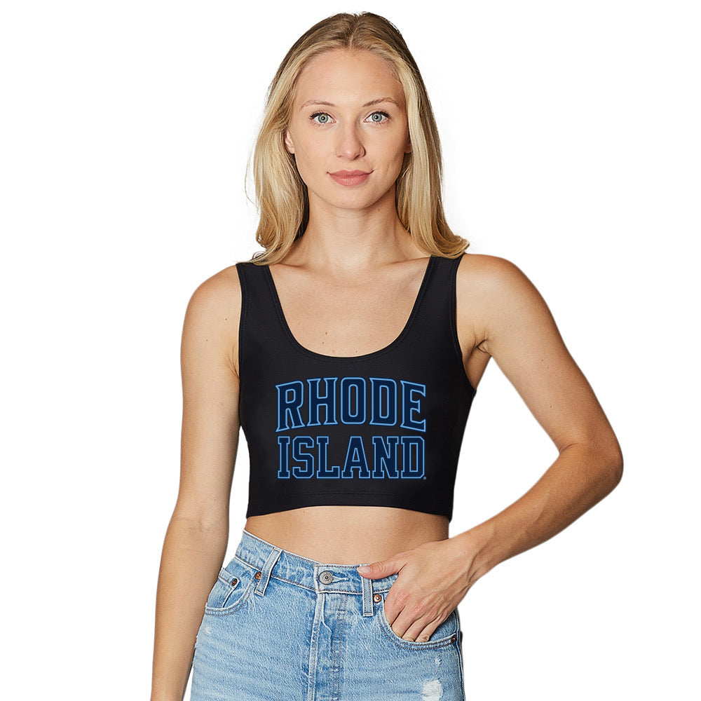 Rhode Island Rams Black Crop Tank Top