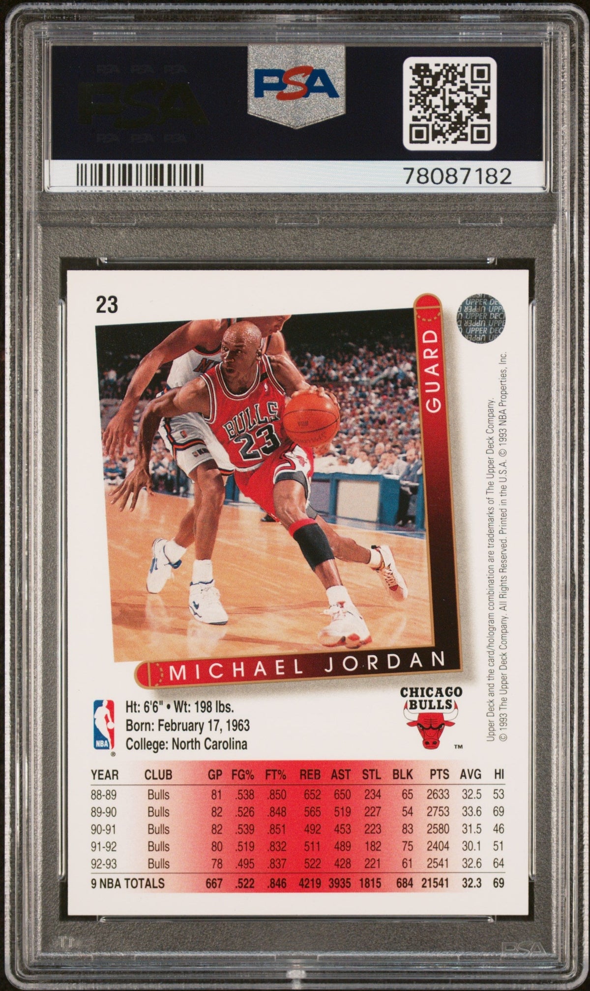 Graded 1993 Upper Deck Michael Jordan #23 Basketball Card PSA 9 Mint