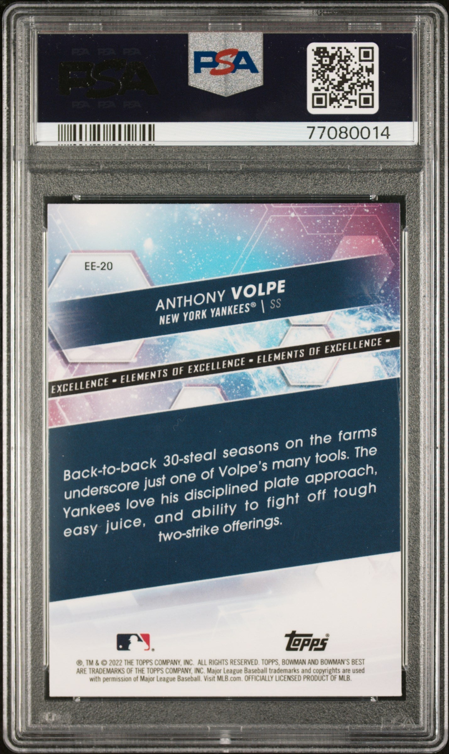 Graded 2022 Topps Bowmans Best Anthony Volpe #EE20 Elements of Excellence Rookie RC Baseball Card PSA 10 Gem Mint