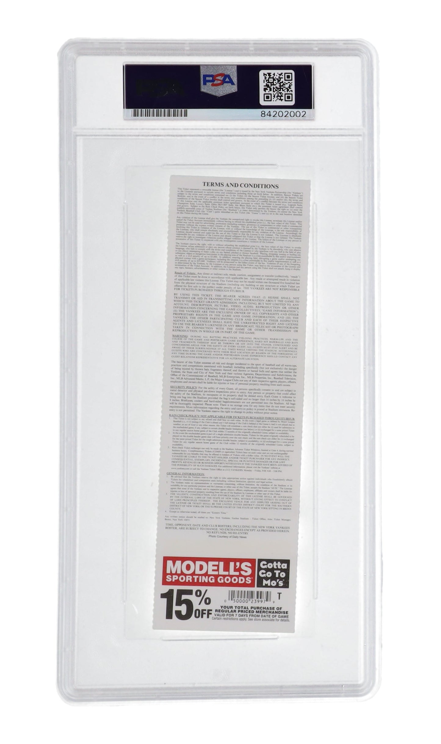Don Larsen Signed 1956 Yankees Commemorating Perfect Game Ticket (PSA)