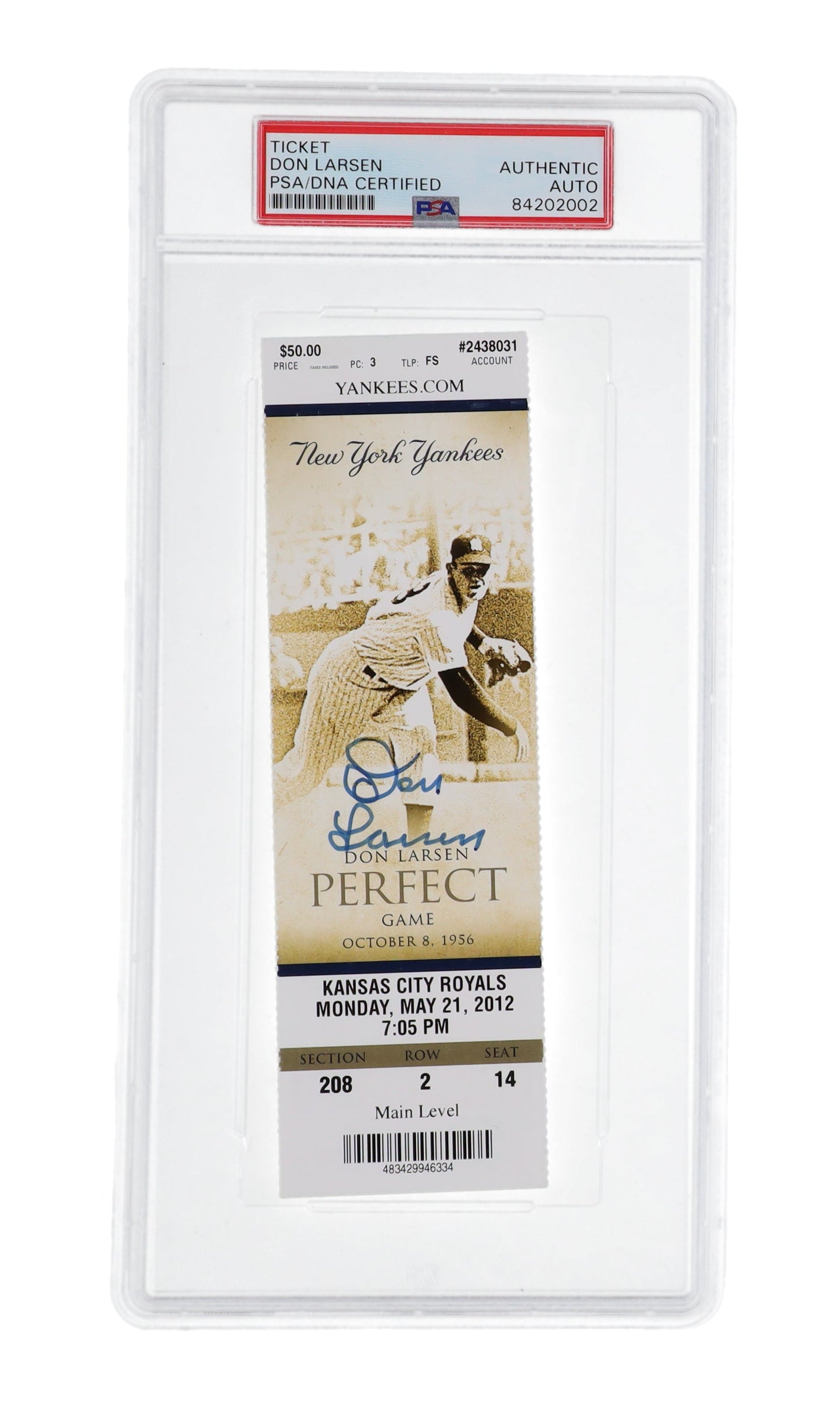 Don Larsen Signed 1956 Yankees Commemorating Perfect Game Ticket (PSA)