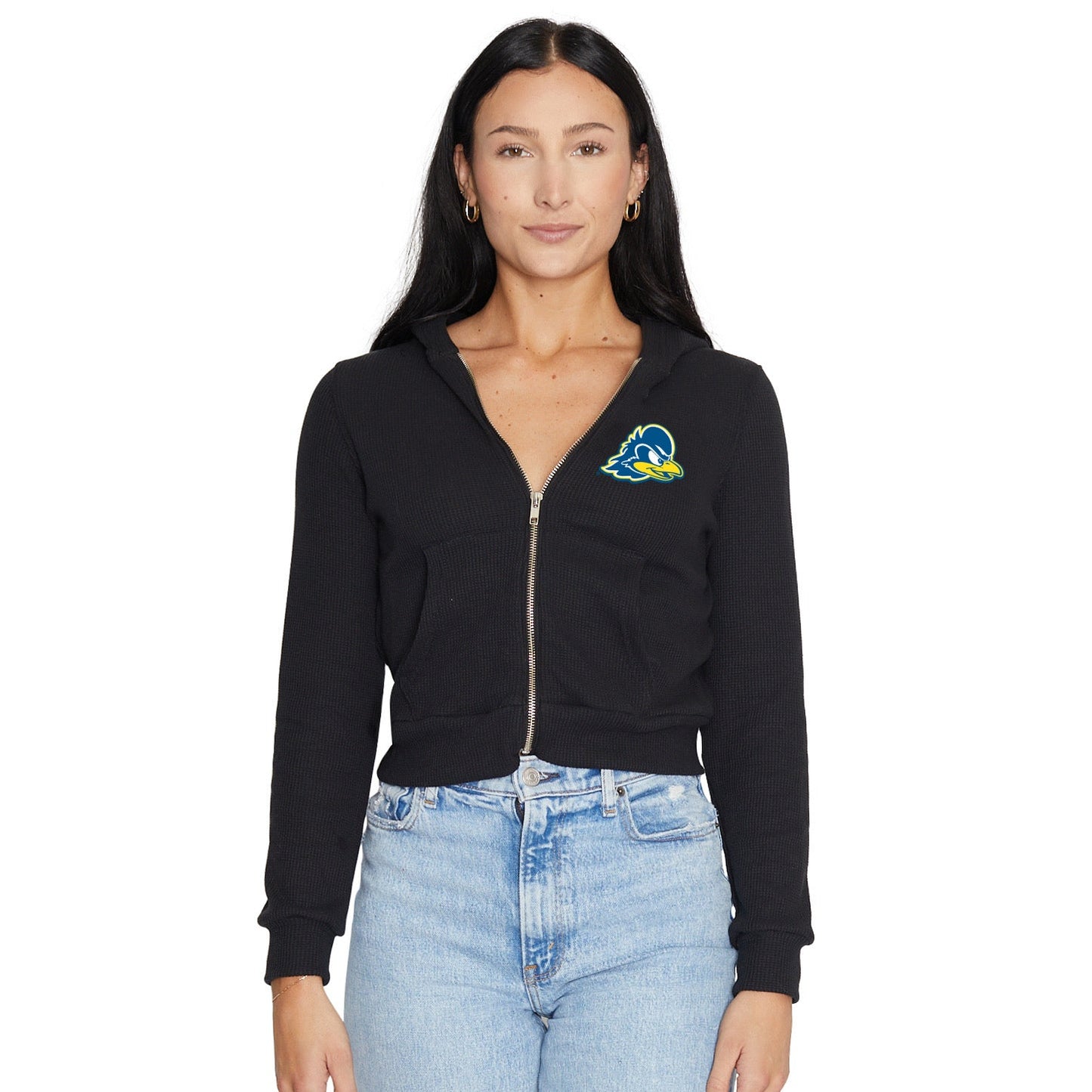 Delaware Blue Hens Waffle Knit Zip Up Hoodie