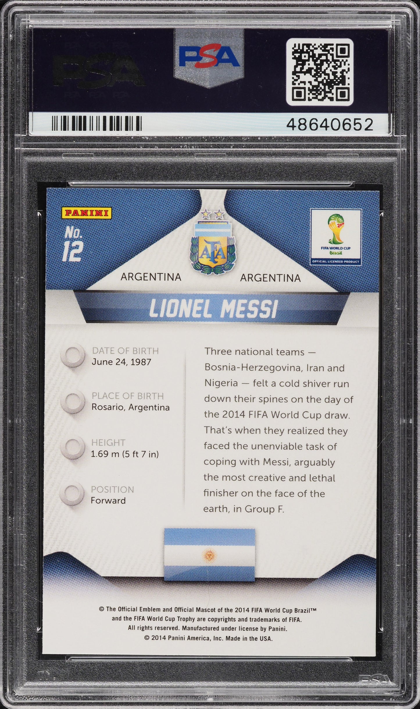 Graded 2014 Panini Prizm Lionel Messi #12 World Cup Soccer Card PSA 10 Gem Mint
