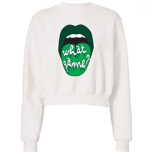 Green What Game Lips Cropped Sweatshirt
