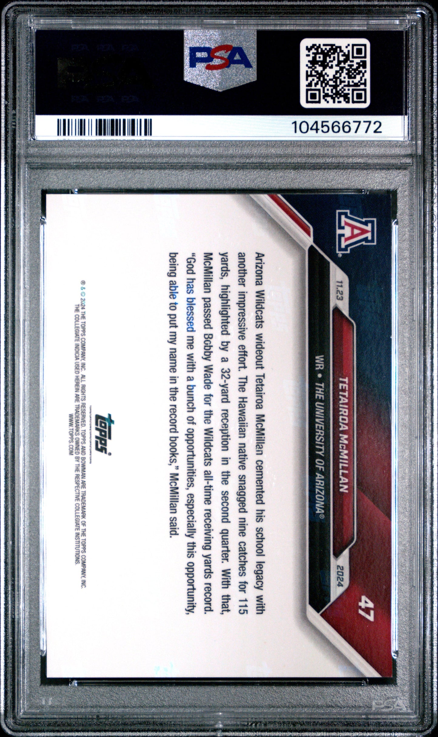 Graded 2024 Topps Bowman U Now Tetairoa McMillan #47 Red /10 Rookie RC Football Card PSA 10 Gem Mint