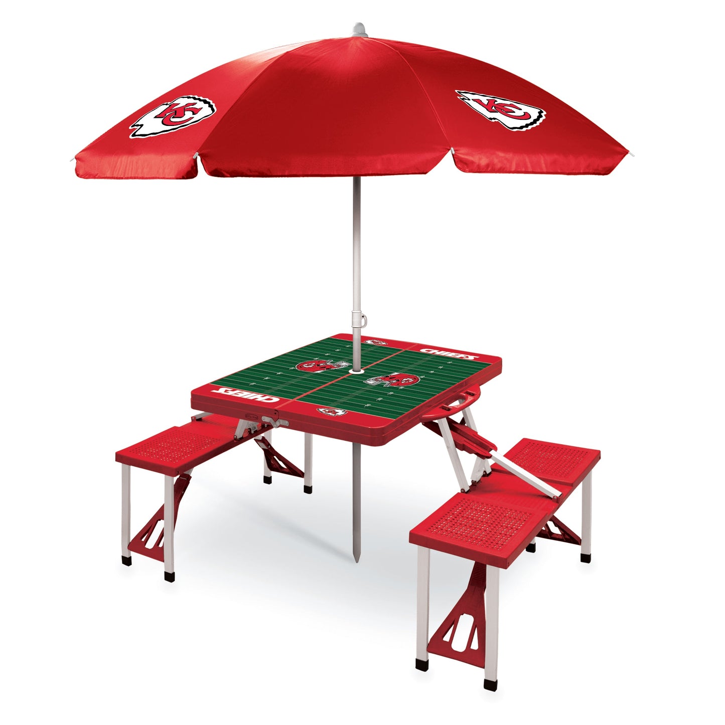 Kansas City Chiefs - Picnic Table Portable Folding Table with Seats and Umbrella