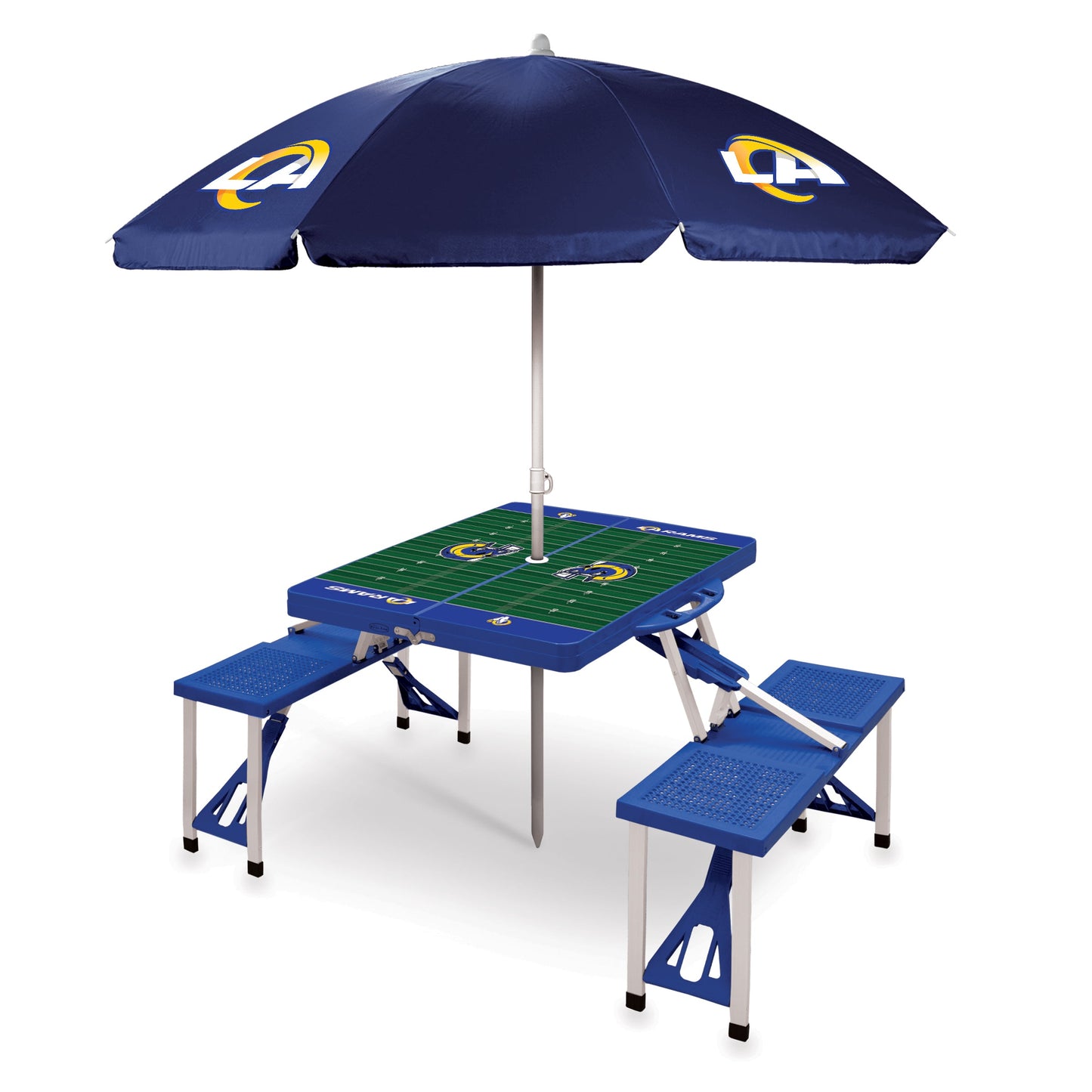 Los Angeles Rams - Picnic Table Portable Folding Table with Seats and Umbrella