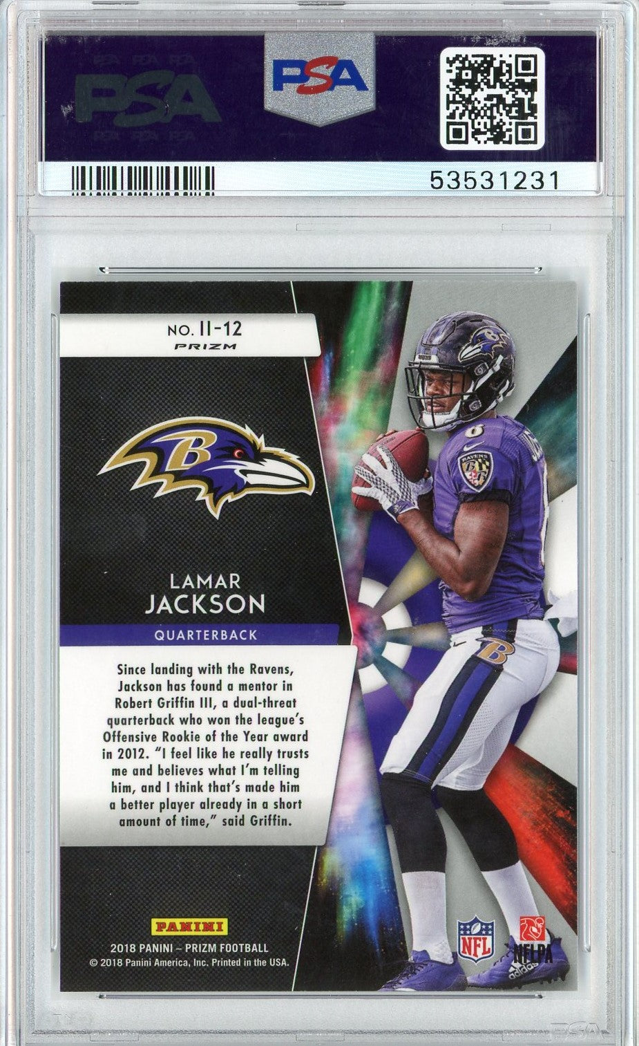 Graded 2018 Panini Prizm Lamar Jackson #II-12 Instant Impact Rookie RC Football Card PSA 10 Gem Mint
