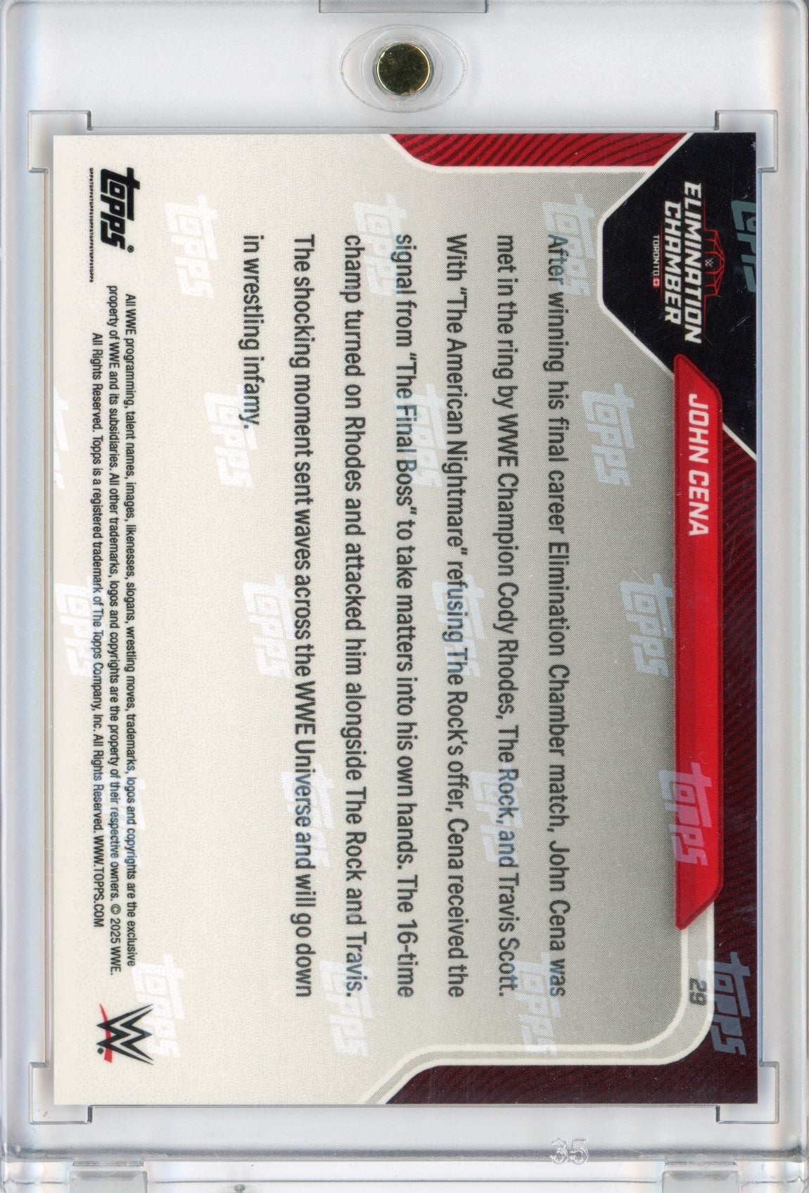 2025 Topps Now WWE John Cena #29 Red #/5 Vicious Turn Stuns the World Wrestling Card