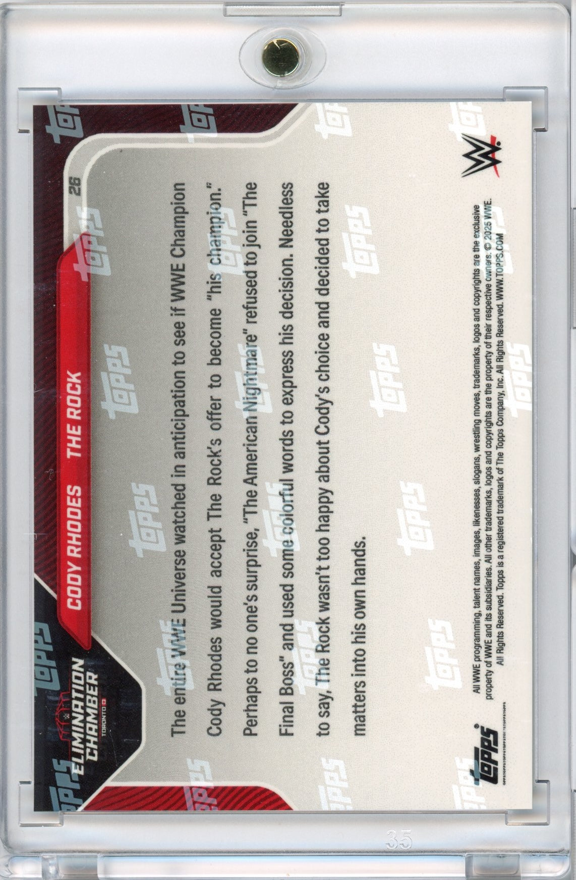 2025 Topps Now WWE Cody Rhodes/The Rock #26 Black #/10 No Deal! Wrestling Card