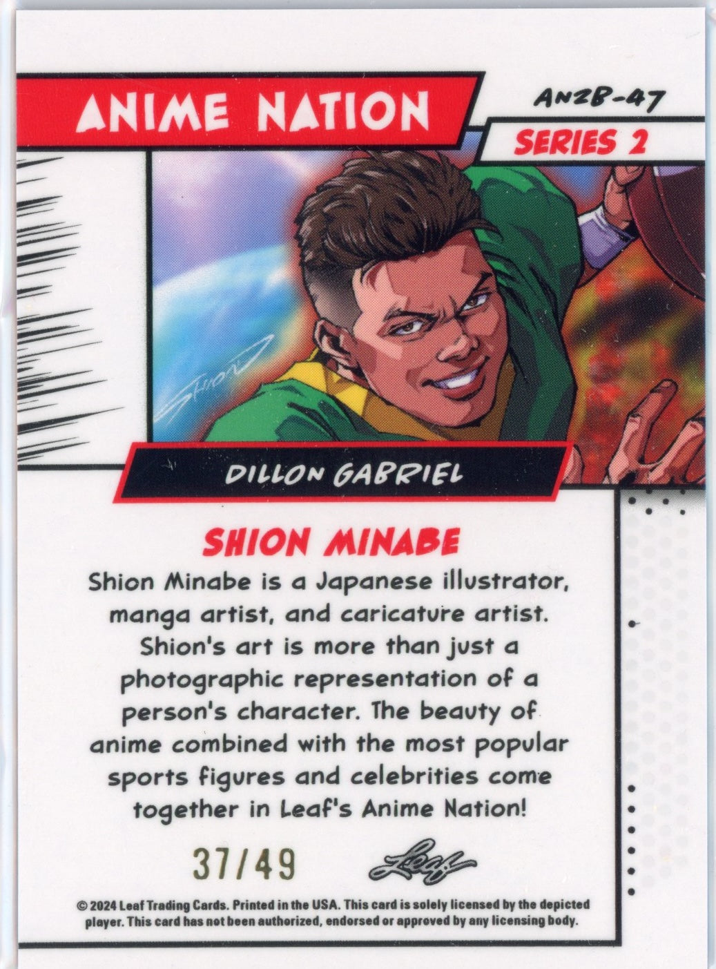 2025 Leaf Web Exclusives Anime Nation Dillion Gabriel #47 Purple /49 Rookie RC Football Card