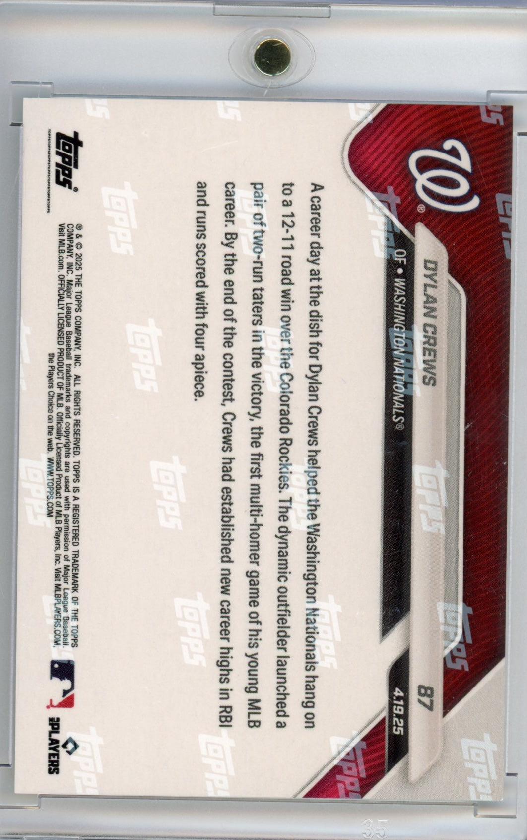2025 Topps Now Dylan Crews #87 Gold /50 Rookie RC Baseball Card