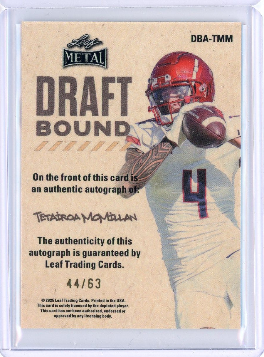 2025 Leaf Metal Tetairoa McMillan #DBATM1 Draft Bound Silver /63 Rookie RC Football Card