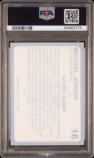 Graded 1989 North Carolina Collegiate Collection Michael Jordan #16 Basketball Card PSA 10 Gem Mint