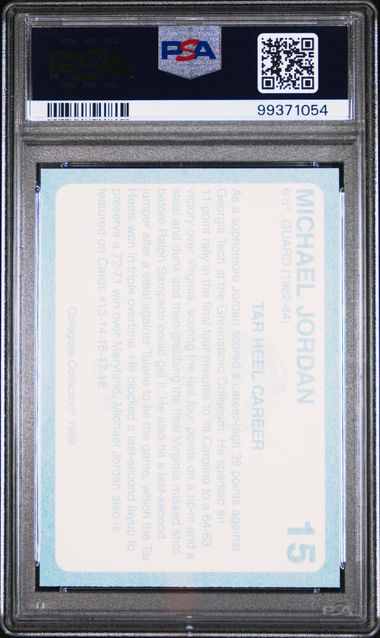 Graded 1989 North Carolina Collegiate Collection Michael Jordan #15 Basketball Card PSA 10 Gem Mint