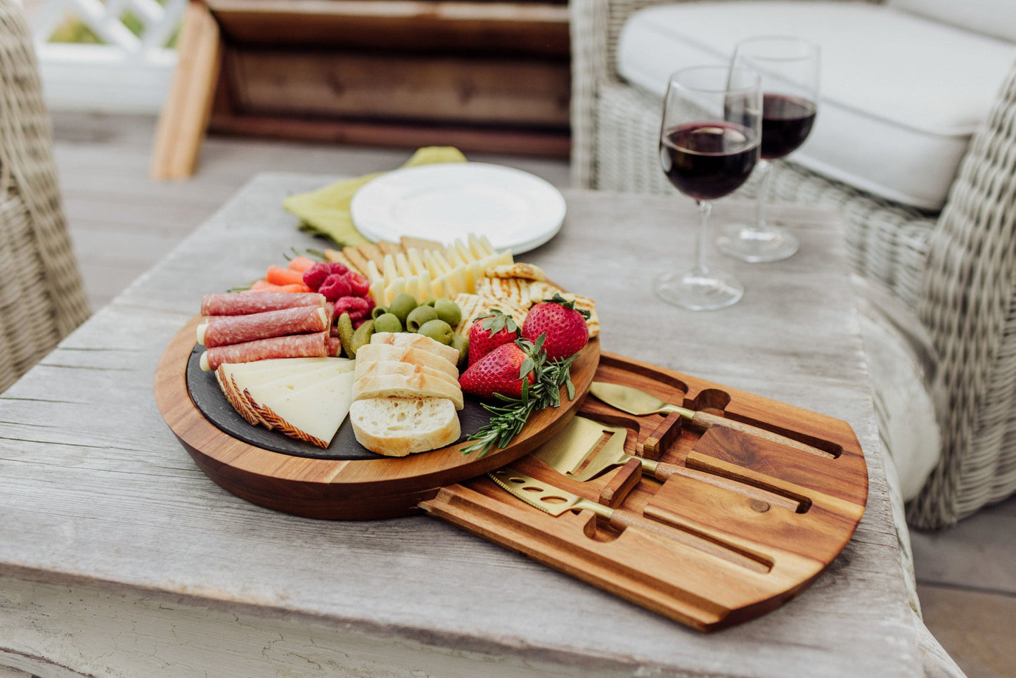 Rhode Island Rams - Insignia Acacia and Slate Serving Board with Cheese Tools