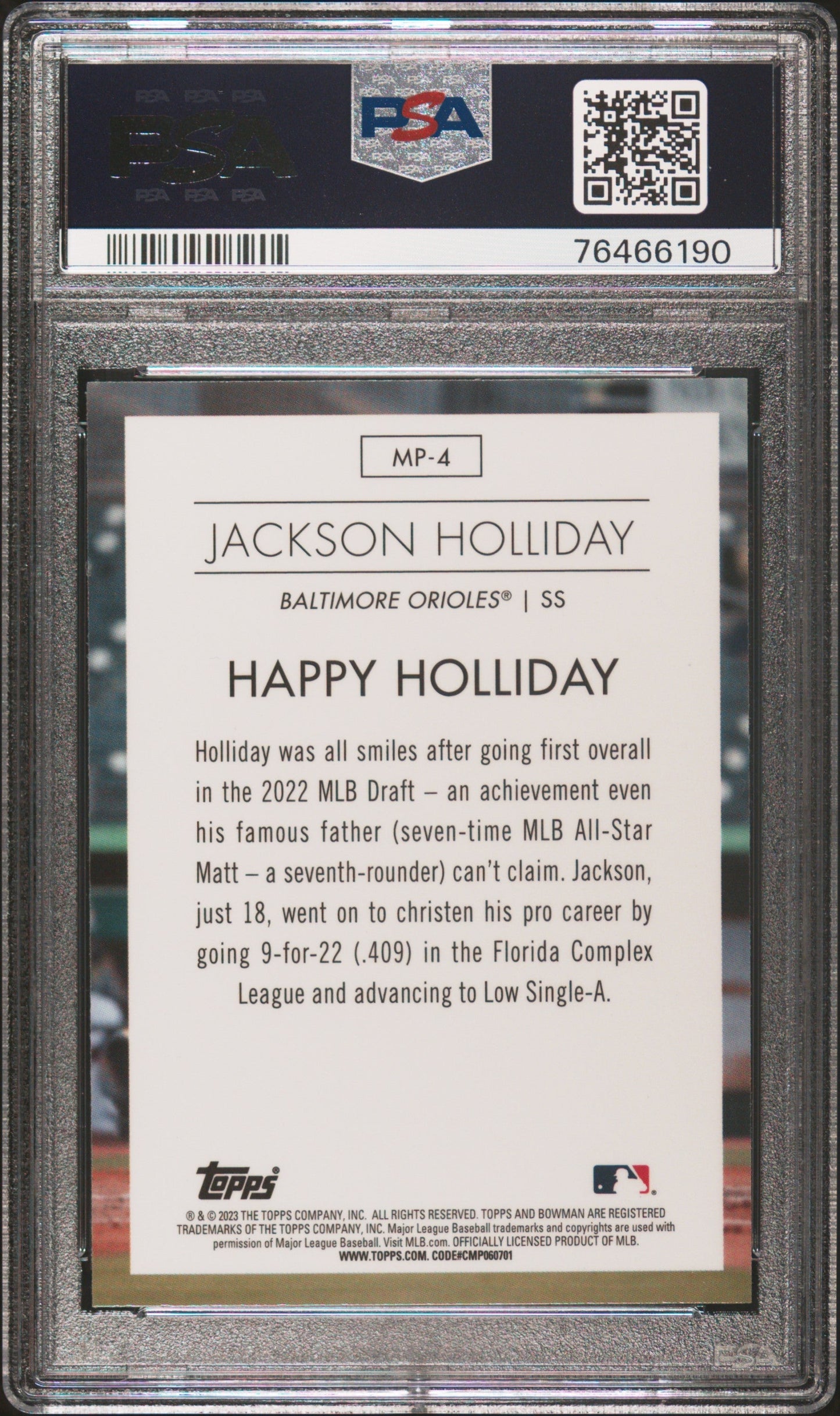 Graded 2023 Topps Bowman Jackson Holliday #MP4 Modern Prospects Rookie RC Baseball Card PSA 10 Gem Mint