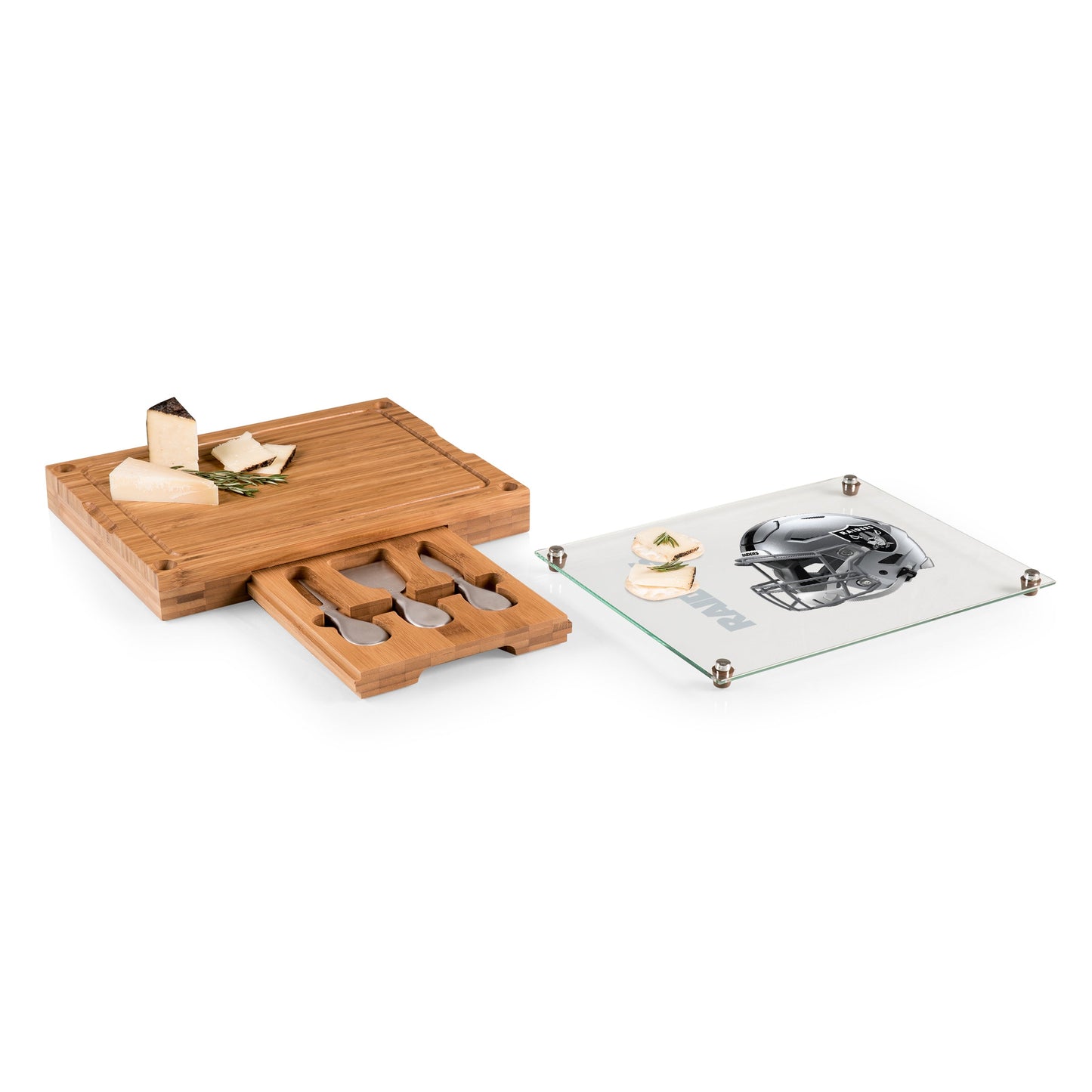Las Vegas Raiders - Concerto Glass Top Cheese Cutting Board & Tools Set