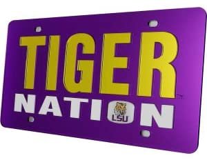 Louisiana State University Tigers LSU Premium Laser Cut Tag License Plate, Nation Design, Mirrored Acrylic Inlaid, 6x12 Inch