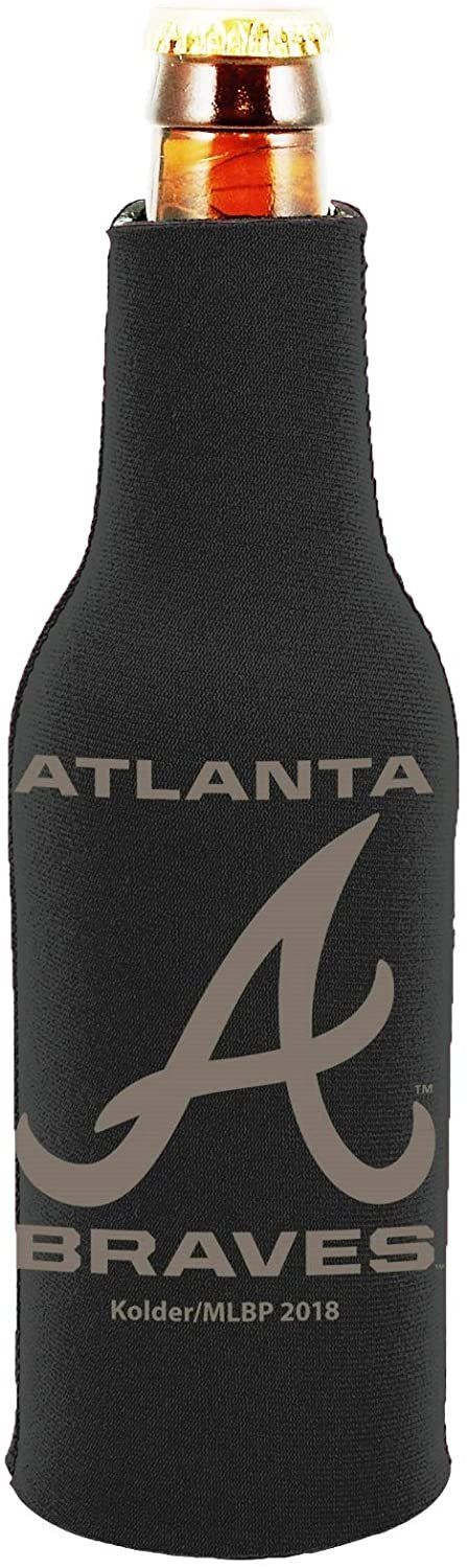 Atlanta Braves 2-Pack Tonal Black Design Zipper Bottle Neoprene Beverage Insulator Holder Baseball