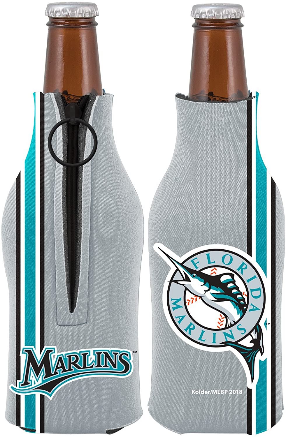 Miami Marlins 2-Pack Zipper Bottle Retro Throwback Beverage Insulator Neoprene Holder Cooler Baseball