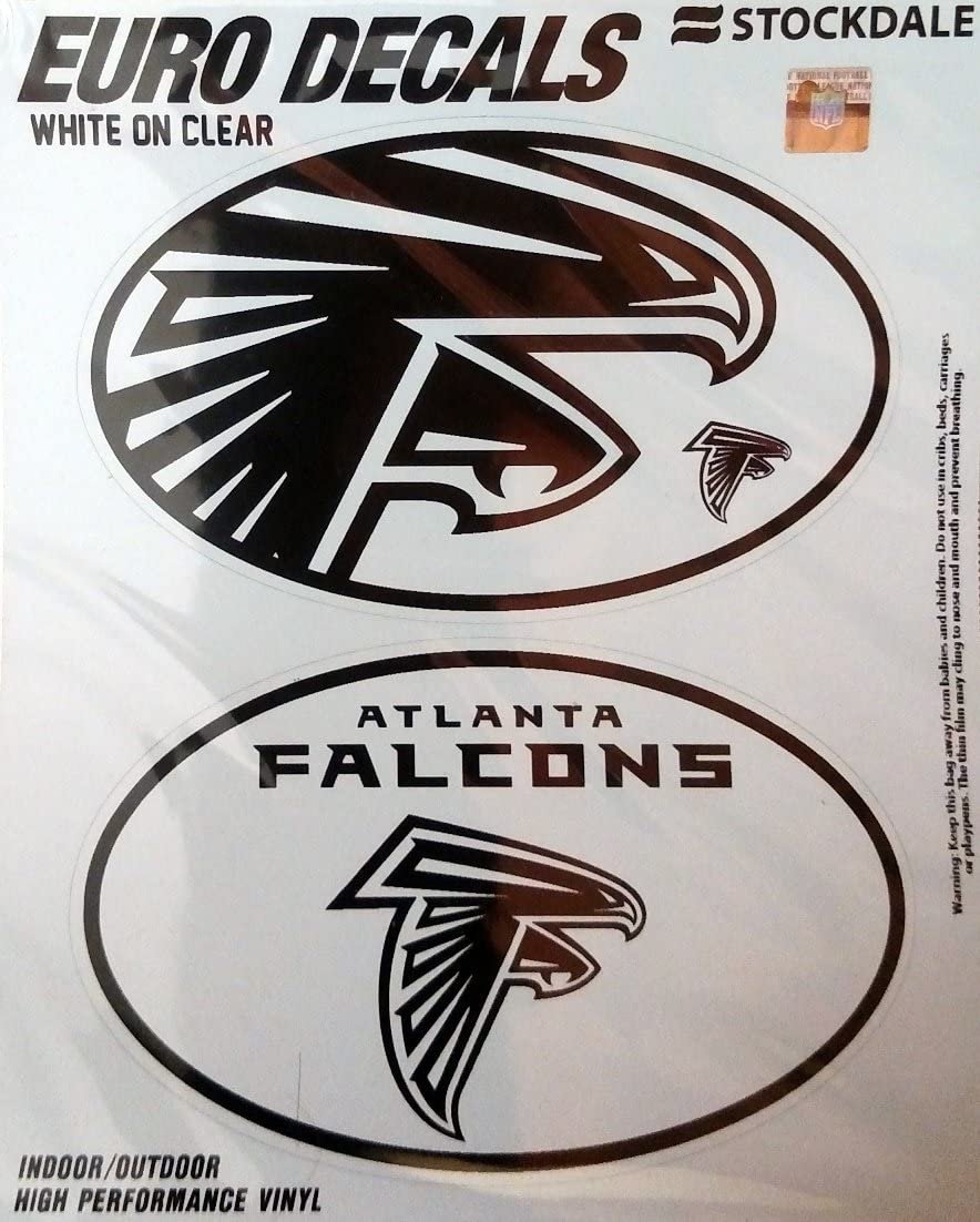 Atlanta Falcons 2-Piece White and Clear Euro Decal Sticker Set, 4x2.5 Inch Each