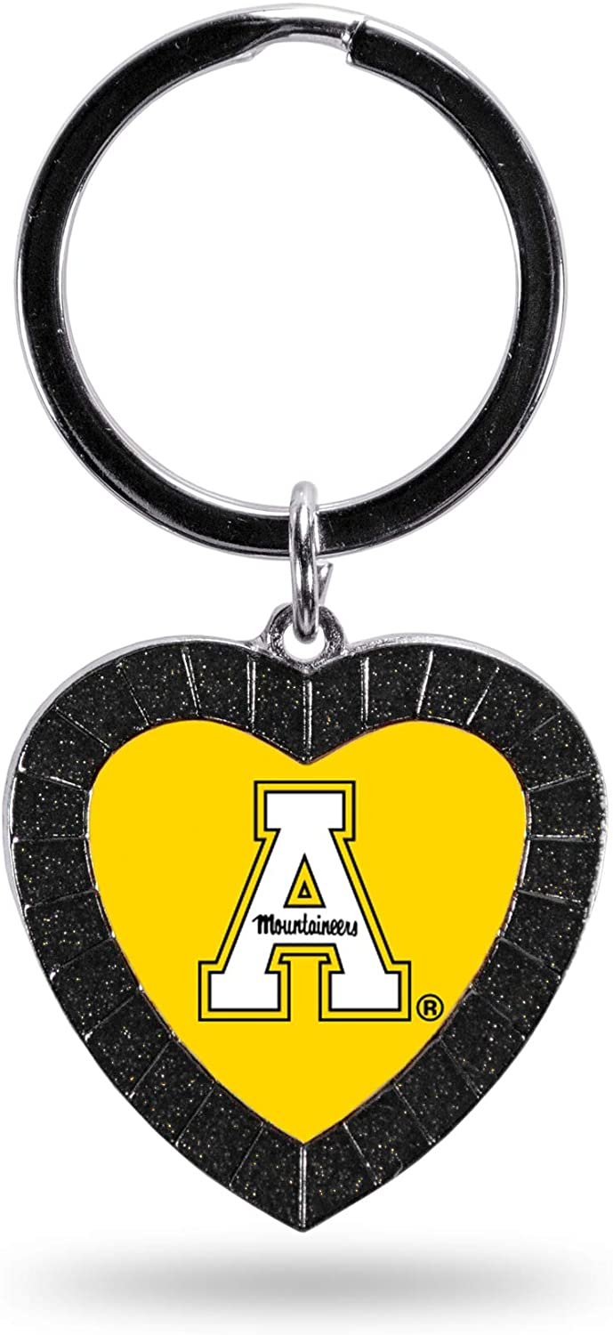 NCAA Appalachian State Mountaineers NCAA Rhinestone Heart Colored Keychain, Black, 3-inches in length