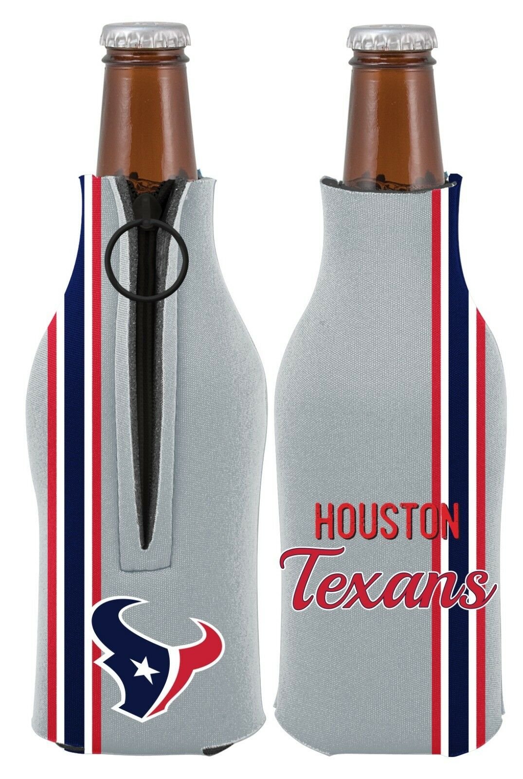 Houston Texans 2-PACK Zipper BOTTLE Retro THROWBACK Koozie Neoprene Football