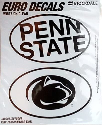 Penn State University Nittany Lions 2-Piece White and Clear Euro Decal Sticker Set, 4x2.5 Inch Each