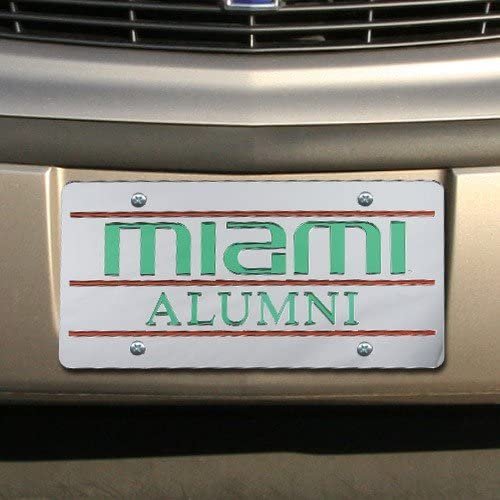 University of Miami Hurricanes Premium Laser Cut Tag License Plate, Alumni Design, Mirrored Acrylic Inlaid, 6x12 Inch
