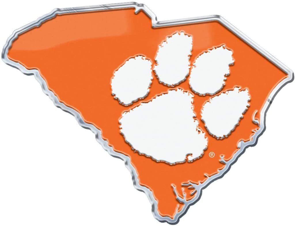 Clemson University Tigers Team State Design Auto Emblem, Aluminum Metal, Embossed Team Color, Raised Decal Sticker, Full Adhesive Backing